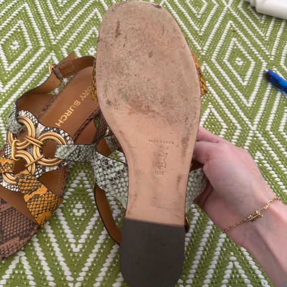 Tory Burch Chutney Roccia Sage Roccia sandals in snake-embossed leather - Picture 3 of 6